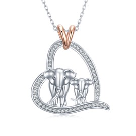 Feijiesi Mothers Day Gifts Elephant Necklaces for Women 925 Sterling Silver Cute Elephant Heart Pendant Animal Jewelry Gifts for Women Mother