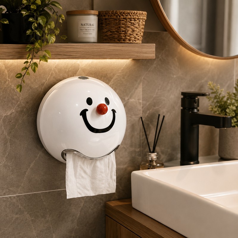 Smiling Face Toilet Paper Holder for Bathroom Storage – No-Drill