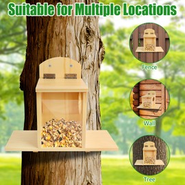 Suewidfay Squirrel Feeder with Lift-Up Lid, Wooden Squirrel Feeders for Outdoor Winter Garden Outside Backyard, Waterproof Durable Squirrel Feeder Just for Squirrels