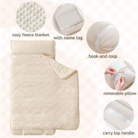 Toddler Nap Mat with Pillow and Blanket Boho Tufted Geometric Kinder Nap Mats for Toddler Girls Boys Preschool Daycare Kids Sleeping Mat Pad Portable Baby Sleeping Bag for Travel Camping Beige