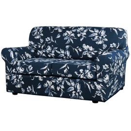H.VERSAILTEX Super Stretch 3 Pieces Sofa Covers for 2 Cushion Couch Covers Sofa Slipcovers Feature Soft Thick Bouncy Modern Style with Individual Cushion Covers Pet Friendly - Loveseat, Navy