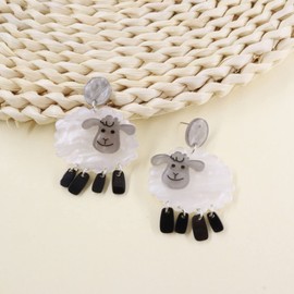Funny Weird Cute Acrylic Big Rooster Chicken Panda Dinosaur Sheep Drop Dangle Creative Cartoon Anime Lightweight Earrings Jewelry for Women-sheep
