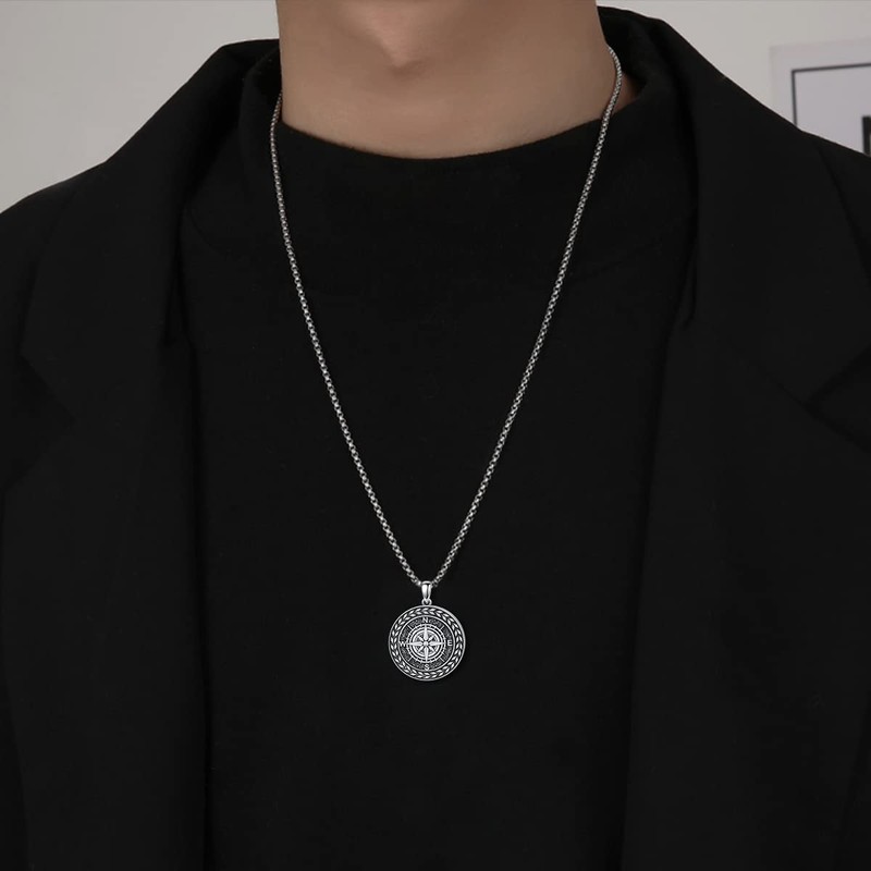 Shusukue Compass Chain 925 Sterling Silver Compass Pendant Necklace Oxidised