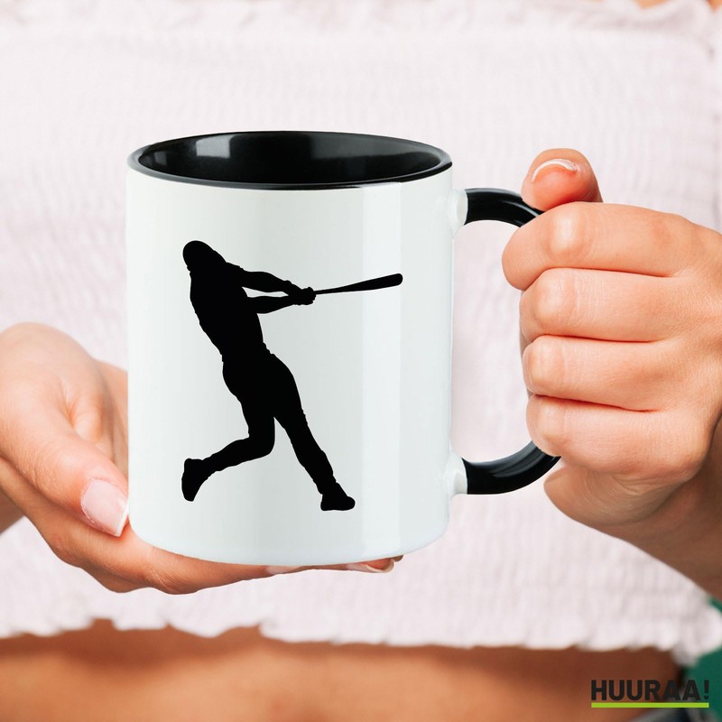 Huuraa Kaffeetasse Baseball Silhouette Geschenk 330ml Schwarz Baseball Präsent
