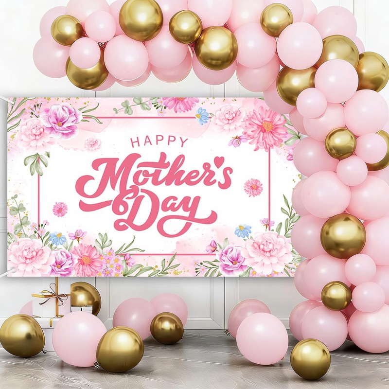 AIBIIN Happy Mother's Day Banner Pink Mothers Day Backdrop for