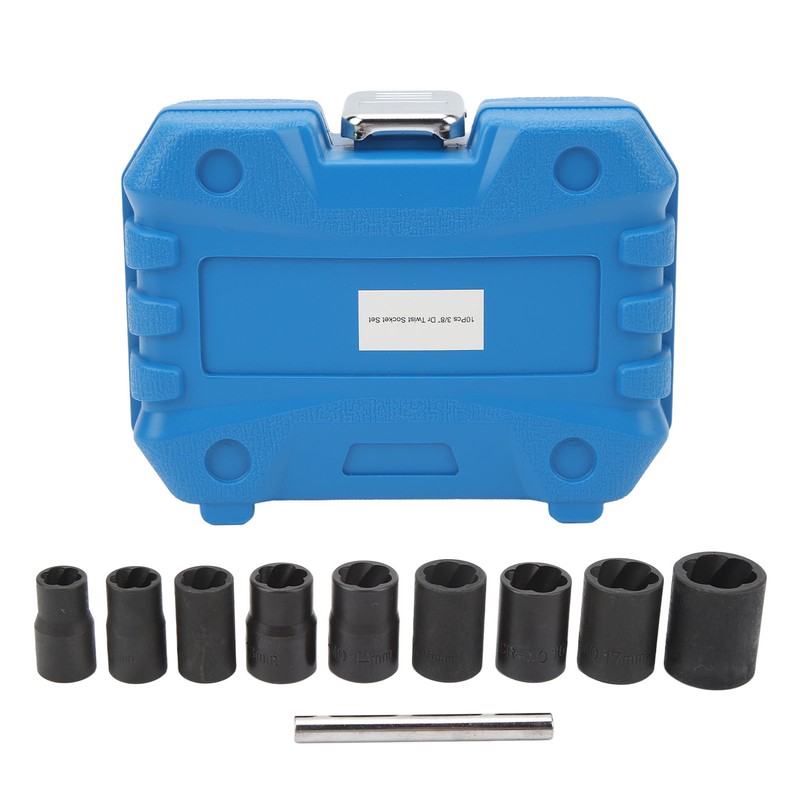 10PCS Twist Impact Socket with 8mm Straight Rod 3/8in Drive