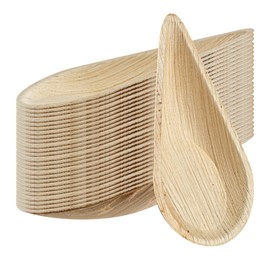 Restaurantware Indo 4 x 2 Inch Palm Leaf Plates 25 Durable Palm Plates - Raised Sides Teardrop Design Palm Leaf Dinner Plates Impervious to Grease for Soups Custards Or Ice Creams