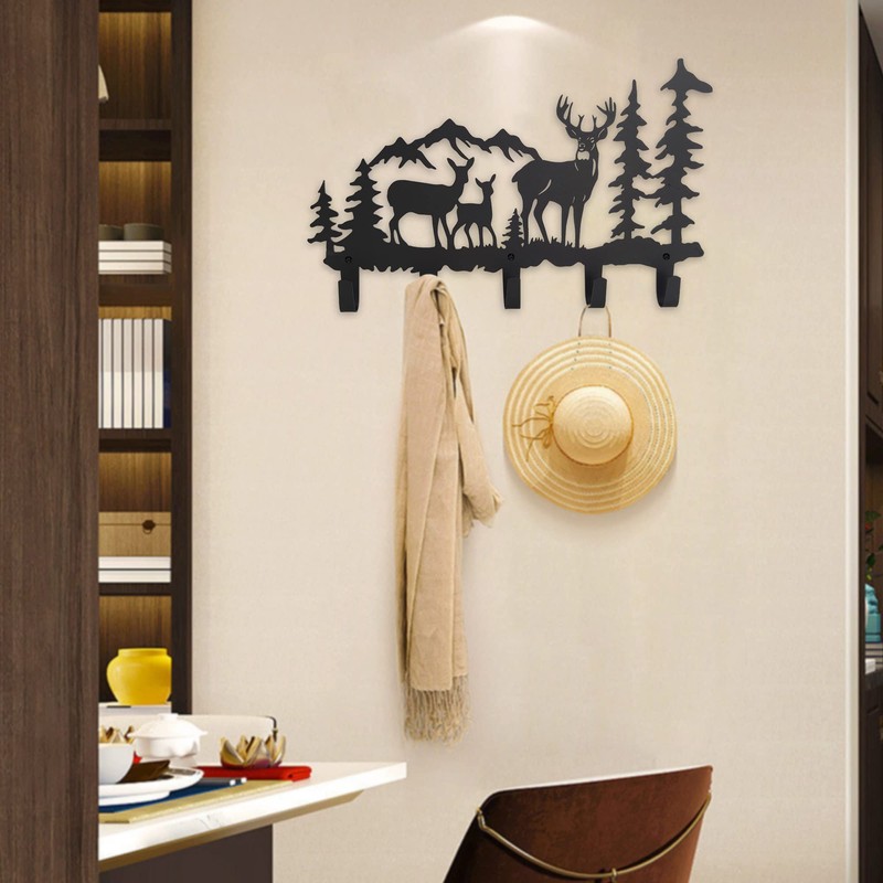 VIVICOMFY Metal 5-Hook Deer Storage, Powder Coated Wall Mount, 15.8x9.65x1.1