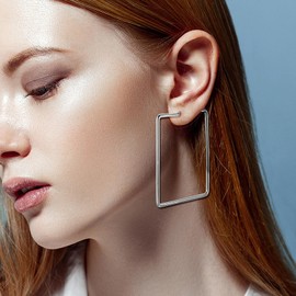 JewelryWe Large Hoop Earrings Simple Stainless Steel Geometric Earrings for Women