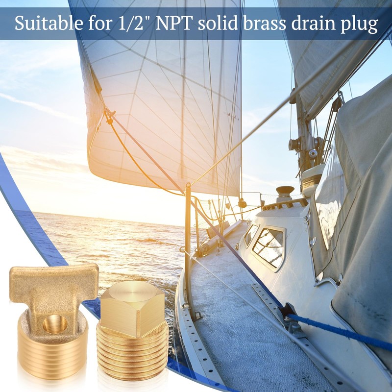 Otoolling 4 Pcs 1/2" NPT Solid Brass Drain Plugs, Commonly