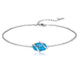 HPQQ Turquoise Anklet for Women 925 Sterling Silver Natural Turquoise Stone Ankle Bracelet Beach Chain Anklet Jewelry Birthday Valentines Day Mothers Day Gifts for Her Mom