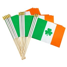 Newperlite Ireland Irish Shamrock Stick Flag Small Mini Hand Held Flags - Solid Wooden Pole & Spear Top (12 Pack, 5x8 Inches)