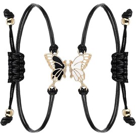 SUpoetry Pack of 2 butterfly bracelets, bracelets for women, friendship bracelets (length 17 cm to 26 cm), gift for couples, women, girls and best friends, ✰