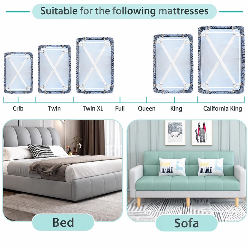 Premium Sheet Straps, Adjustable Crisscross Fitted Sheet Clips (2, White)