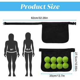 APLZGMG Tennis Ball Band Holder Adjustable Pickleball Waist Pouch Mesh Waist Bag Carrier Hip Ball Storage Pouch, Holding 8-10 Balls for Tennis, Pickleball, Golf Accessories