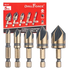 VALYRIANTOOL Cobalt Countersink Drill Bits Set(5PCS), M35 HSSCO 82 Degree 5 Flutes,1/4 Inch Quick Change Hex Shank for Stainless Steel, Metal, Wood, Carbon Steel 1/4'' 3/8'' 1/2'' 5/8'' 3/4''
