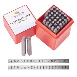 PandaHall Elite 36 Pcs Letter and Number Metal Stamp Set, 1/20 inch 1.5mm Alphabet A-Z and Number 0-9 and Symbol, Iron Uppercase Stamps Punch Press Tool for Imprinting on Metal Jewelry Leather Wood