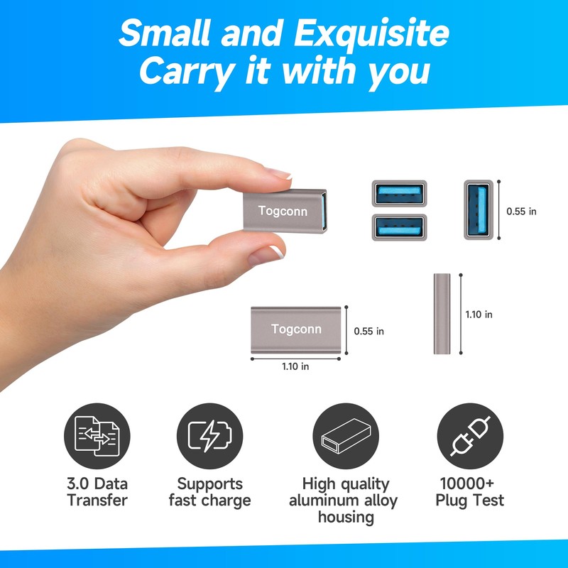 Togconn Female to Female USB Adapter（2 Pack）, USB Type A