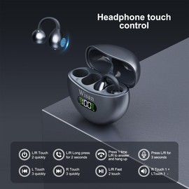 Wisan Wireless Open Ear Headphones, Bluetooth 5.4, Touch Control, 24H Playback, LED Display, Noise Cancelling, Lightweight Comfort Stable for Sports Working,Running Gym
