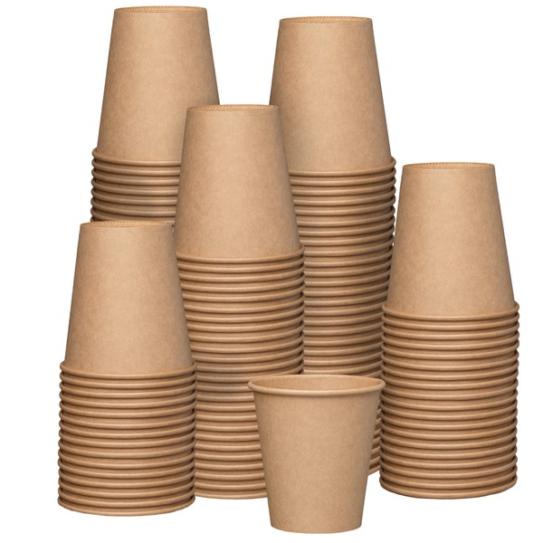 Comfy Package [10 oz.- 100 Pack Kraft Paper Hot Coffee Cups- Unbleached