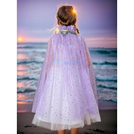 Tulle Little Girl Cloak Lace-Up Cape Colorful Princess Princess Fancy Dress Up Costume Cosplay Sparkly Birthday Party Star Moon Sequins Cape Cloaks Girls Kids Size 3t 4t 6t 4-6 Years (Purple, M)
