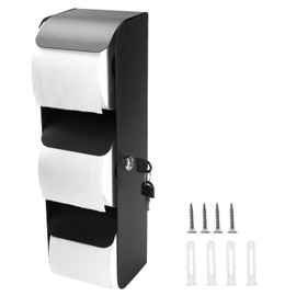 QWORK 3-Roll Stainless Steel Toilet Paper Dispenser with Lock, Wall Mount, Black, Durable for High-Traffic Areas