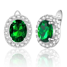 WOVEE Earrings Oval Stud Earrings AAA Zirconia Green Elliptical Glitter Stone Stud Silver 925 Women's Bridal Wedding Silver Earrings Women's Earrings, Cubic Zirconia