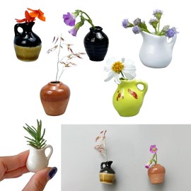 8PCS Mini Ceramic Vase Fridge Magnets for flowers or foliage,Funny Magnetic Flower Vases 3D Plant Magnets for Refrigerator Accessories Kitchen Locker Office Decoration for Mum (5PCS)