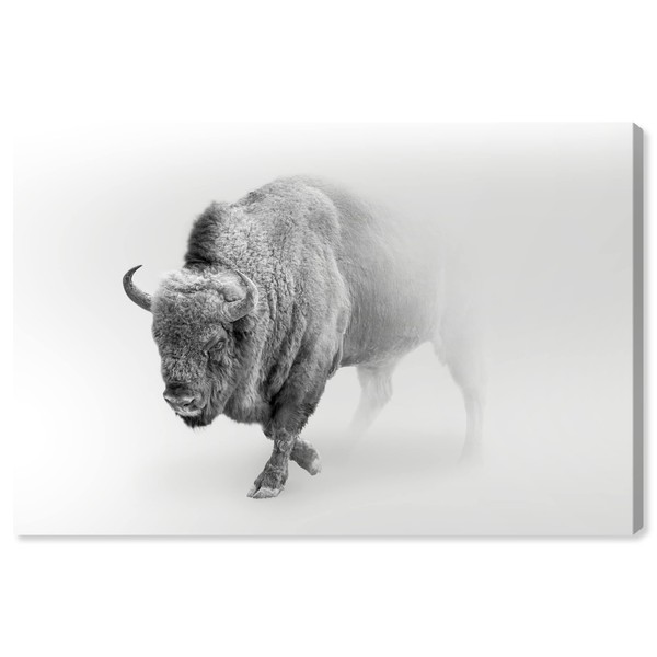 Country Farmhouse Canvas Print Painting Animal Wall Art 'Black and White Bull Bison ' Unframed Gallery Wrapped Canvas Rustic Home Décor 45x30 in Gray, Black by Oliver Gal