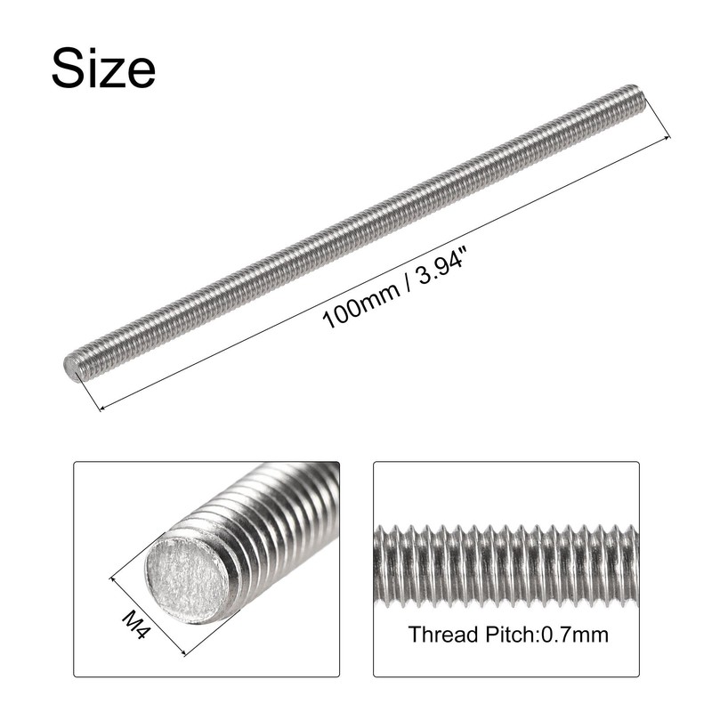 sourcing map M4 x 100 mm Fully Threaded Rod 304