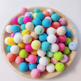 60Pcs 15mm Round Rubber Silicone Bead Bulk Loose Beads Gorgeous Making Kit for Keychain Tassels Necklace Bracelet Jewelry DIY Crafts Making