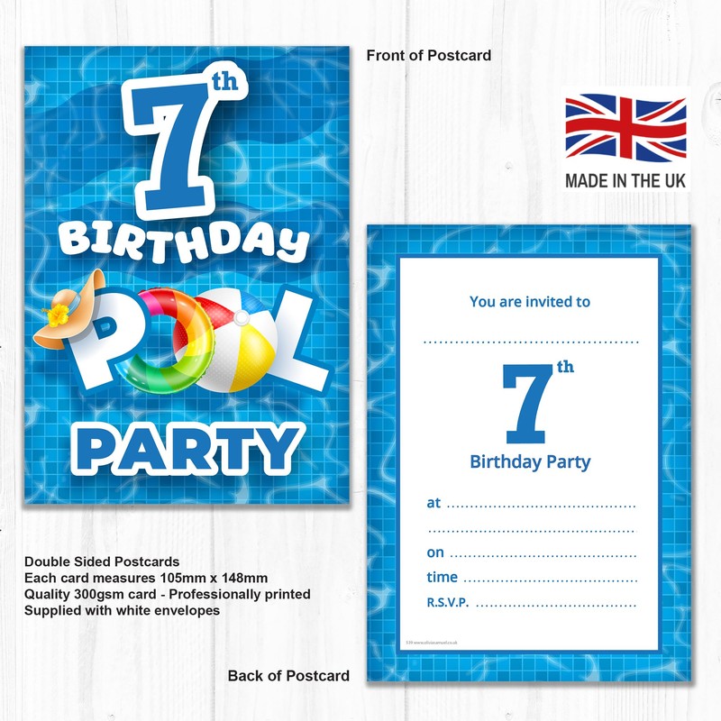 Olivia Samuel Pack of 20 Pool Party 7th Birthday Invitations