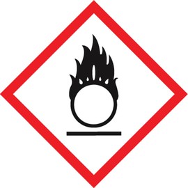 Accuform LZH622EV2 GHS Pictogram Label, "Flame Over Circle", Adhesive-Poly, 4" Length x 4" Width, Red/Black on White (Roll of 250)