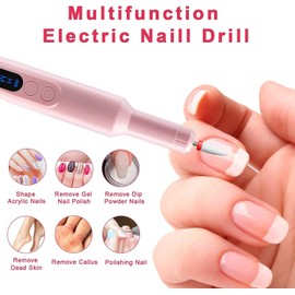 XIULIUU Electric Nail Drill, 13 in 1 Manicure Pedicure Set, Portable, with Nail Drill Bits, Sanding Bands, Adjustable Speed