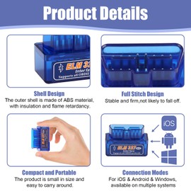 MDLSDE OBD2 Scanner Bluetooth Code Reader, Mini Car Scanner Car ELM327 OBD2 Diagnostic Scan Tool Wireless Check Engine Code Reader Vehicle Performance Test App for iOS Android Windows Mini V2.1