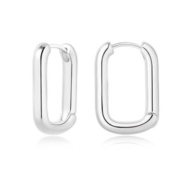 HEEYA® Silver Hoop Earrings for Women Sterling Silver Hoop Earrings 14K White Gold Plated Lightweight Hypoallergenic Chunky Open Hoops Small Triangle Hoops - Gift for Christmas Girls