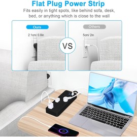 Asamoom 20 FT 14-in-1 Power Strips with Surge Protection 1700J, 10 Outlets with 4 USB Ports (1 USB C) Long Extension Cord with Multiple Outlets 16Awg 1625W/13A Flat Plug Power Strip Protector Black