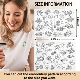 Lewtemi 50 Pcs Water Soluble Stabilizer Wash Away Hand Sewing Stabilizers Tear Away Machine Embroidery Stabilizers with Flower Patterns for Embroidery Hand Sewing Lover (Flowers)