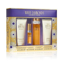 Elizabeth Taylor White Diamonds 4-Piece Set for Women (3.3 Oz Eau De Toilette Spray, 0.33 Oz Eau De Toilette, Body Lotion, Body Wash)