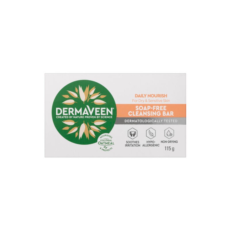 DermaVeen Daily Nourish Soap-Free Cleansing Bar for Dry & Sensitive