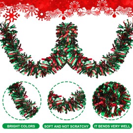 59 Feet Christmas Tinsel Garland Xmas Tree Decorations Metallic Glitter Twist Garland Hanging Holiday Indoor Outdoor Supplies (Red, Green)