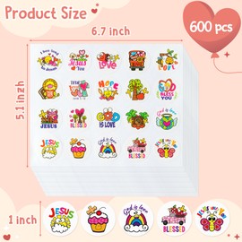 Yopyame 600PCS Christian Valentine’s Day Stickers for Kids Religious Prizes Sticker Catholic Child Drawn Scripture Religious Sticker Jesus Loves You Self Adhesive Paper Christian Sticker for Classroom