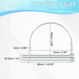PATIKIL Trailer Coupler Pin 1/2x3-9/16x2.95"(D*L*IW), 2 Pcs Wire Lock Pin Safety Shaft Locking Pin Round Pto Pins for Farm Trailers Lawn Hitches Garden Tractor Kayak Boat (12x90x75mm)