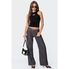 Pinstripe Low Rise Jeans - Color: BLACK, Size: M