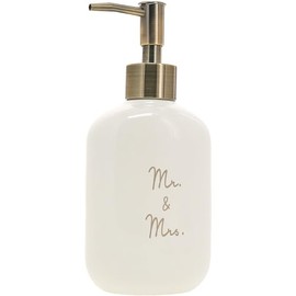 Pavilion - Mr & Mrs - 13.5 oz 400 mL Square Decorative Refillable Countertop Sink Soap Lotion Liquid Sanitizer Shampoo Pump Dispenser Kitchen Bathroom Marriage Wedding Bride Engagement Honeymoon Gift