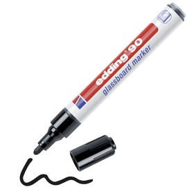 edding 90 glassboard marker - black - 1 glass pen - round nib 2-3 mm - washable window marker pen - for writing and marking on glass surfaces such as windows and glassboards - dry-wipeable