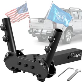 XYZHYAN Adjustable Angle Double Hitch Mount Flagpole Holder | All Metal Durable , Fits Standard 2" Trailer Hitch, Compatible with Pickup, Truck, SUV, RV, Jeep, Camper Trailer (Double Flagpoles)
