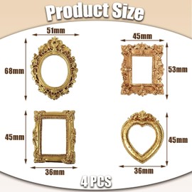 LvYiLinggg Mini Picture Frame Set of 4 Styles Dollhouse Photo Frame Gold Resin Antique Ornate Photo Props Wall DIY Decoration Craft Supplies