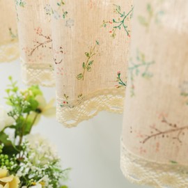 Moslovstar Farmhouse Cotton Linen Tier Curtain 70 Inch Long Elegant Floral Lace Window Treatment Kitchen Bathroom Short Curtain, 1 Panel, Little Grass and Flower on Beige