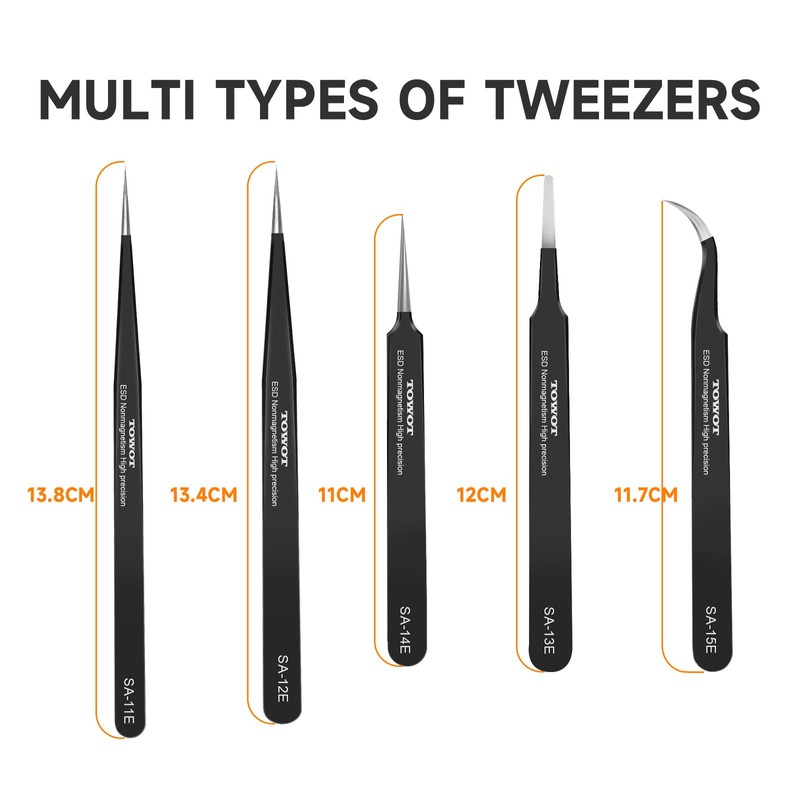 TOWOT Precision Tweezers, Pointed Tweezers for Electronics, Anti-static Stainless Steel